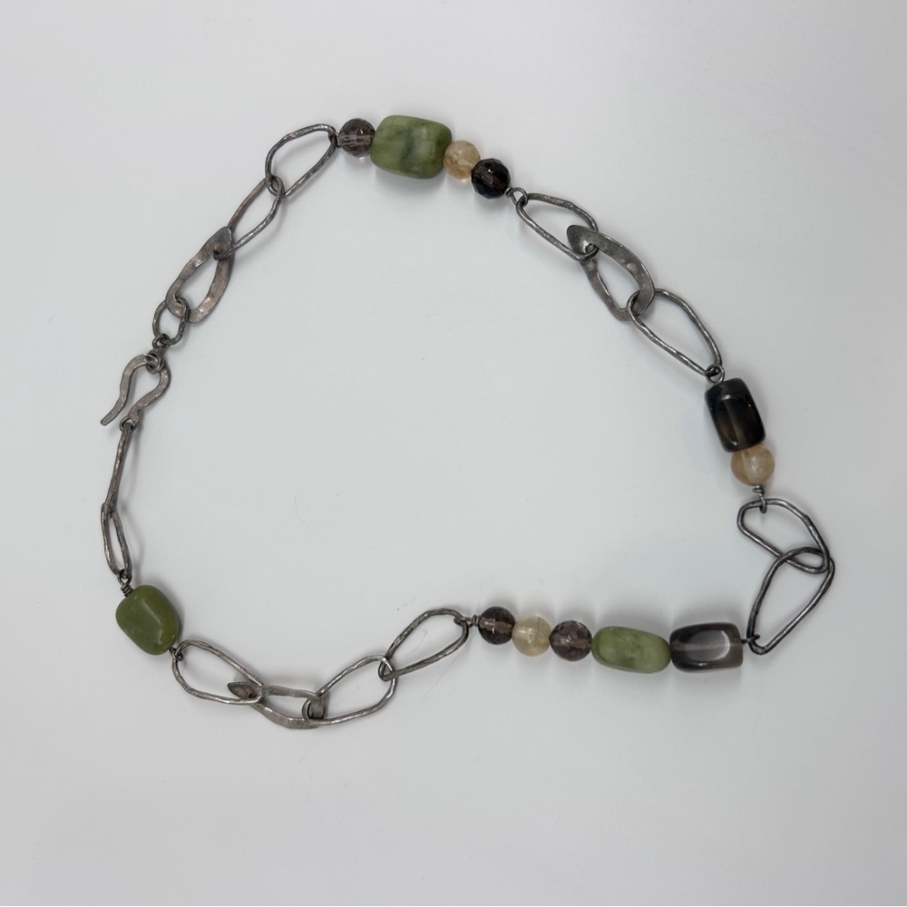 Silpada Designs Sterling Silver Hammered Link Jade Necklace‎